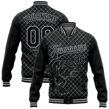 Load image into Gallery viewer, Custom Black Gray Check And Tiger 3D Pattern Design Bomber Full-Snap Varsity Letterman Jacket
