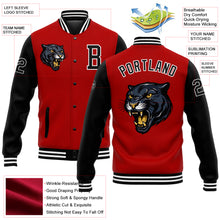 Load image into Gallery viewer, Custom Red Black-White 3D Pattern Design Bomber Full-Snap Varsity Letterman Jacket