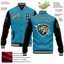 Load image into Gallery viewer, Custom Panther Blue Black-White 3D Pattern Design Bomber Full-Snap Varsity Letterman Jacket