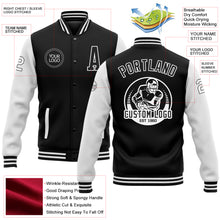 Load image into Gallery viewer, Custom Black White Bomber Full-Snap Varsity Letterman Two Tone Jacket