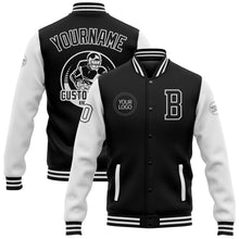 Load image into Gallery viewer, Custom Black White Bomber Full-Snap Varsity Letterman Two Tone Jacket