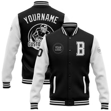 Load image into Gallery viewer, Custom Black White Bomber Full-Snap Varsity Letterman Two Tone Jacket