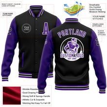 Load image into Gallery viewer, Custom Black Purple-White Bomber Full-Snap Varsity Letterman Two Tone Jacket
