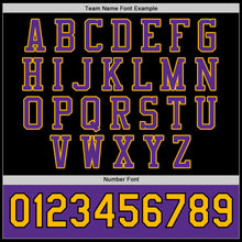 Load image into Gallery viewer, Custom Black Purple-Gold Bomber Full-Snap Varsity Letterman Two Tone Jacket