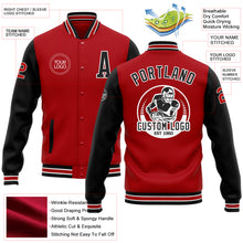 Load image into Gallery viewer, Custom Red Black-White Bomber Full-Snap Varsity Letterman Two Tone Jacket