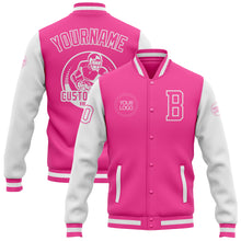 Load image into Gallery viewer, Custom Pink White Bomber Full-Snap Varsity Letterman Two Tone Jacket