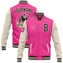 Load image into Gallery viewer, Custom Pink Black-Cream Bomber Full-Snap Varsity Letterman Two Tone Jacket