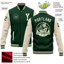 Load image into Gallery viewer, Custom Green Cream Bomber Full-Snap Varsity Letterman Two Tone Jacket