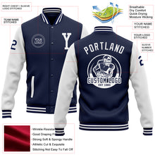 Load image into Gallery viewer, Custom Navy White Bomber Full-Snap Varsity Letterman Two Tone Jacket