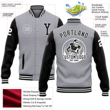 Load image into Gallery viewer, Custom Gray Black-White Bomber Full-Snap Varsity Letterman Two Tone Jacket
