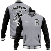 Load image into Gallery viewer, Custom Gray Black-White Bomber Full-Snap Varsity Letterman Two Tone Jacket