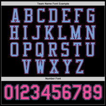Load image into Gallery viewer, Custom Black Light Blue-Pink Bomber Full-Snap Varsity Letterman Jacket