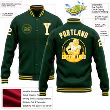 Load image into Gallery viewer, Custom Green White-Gold Bomber Full-Snap Varsity Letterman Jacket