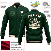 Load image into Gallery viewer, Custom Green Cream-Black Bomber Full-Snap Varsity Letterman Jacket