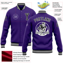 Load image into Gallery viewer, Custom Purple Black-White Bomber Full-Snap Varsity Letterman Jacket