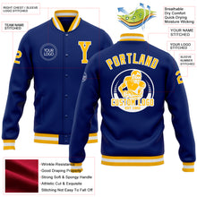 Load image into Gallery viewer, Custom Royal Gold-White Bomber Full-Snap Varsity Letterman Jacket