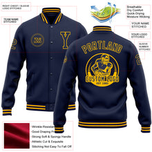 Load image into Gallery viewer, Custom Navy Gold Bomber Full-Snap Varsity Letterman Jacket