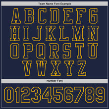 Load image into Gallery viewer, Custom Navy Gold Bomber Full-Snap Varsity Letterman Jacket
