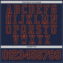 Load image into Gallery viewer, Custom Navy Orange Bomber Full-Snap Varsity Letterman Jacket