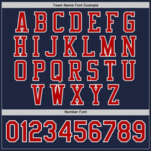 Load image into Gallery viewer, Custom Navy Red-White Bomber Full-Snap Varsity Letterman Jacket