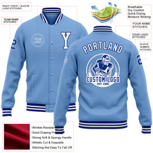 Load image into Gallery viewer, Custom Light Blue White-Royal Bomber Full-Snap Varsity Letterman Jacket
