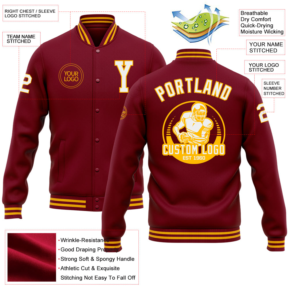 Custom Old Gold Black-White Varsity Full-Snap Color Block Letterman Jacket