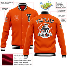 Load image into Gallery viewer, Custom Orange Black-White Bomber Full-Snap Varsity Letterman Jacket