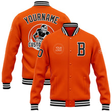 Load image into Gallery viewer, Custom Orange Black-White Bomber Full-Snap Varsity Letterman Jacket