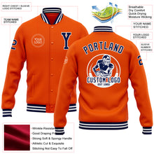 Load image into Gallery viewer, Custom Orange Navy-White Bomber Full-Snap Varsity Letterman Jacket