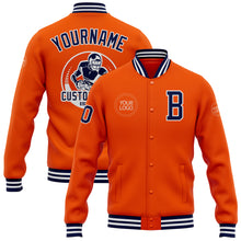 Load image into Gallery viewer, Custom Orange Navy-White Bomber Full-Snap Varsity Letterman Jacket