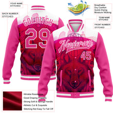 Load image into Gallery viewer, Custom Pink White Wolf With Dreamcatcher 3D Pattern Design Bomber Full-Snap Varsity Letterman Jacket