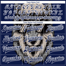 Load image into Gallery viewer, Custom Navy White-Gray Wolf 3D Pattern Design Bomber Full-Snap Varsity Letterman Jacket