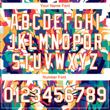 Load image into Gallery viewer, Custom Navy White-Orange Colorful Wolf 3D Pattern Design Bomber Full-Snap Varsity Letterman Jacket