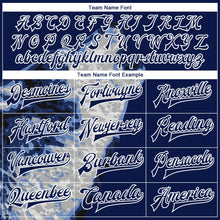 Load image into Gallery viewer, Custom Navy White-Gray Wolf Howling 3D Pattern Design Bomber Full-Snap Varsity Letterman Jacket