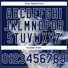 Load image into Gallery viewer, Custom Navy White-Gray Wolf Howling 3D Pattern Design Bomber Full-Snap Varsity Letterman Jacket