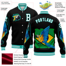 Load image into Gallery viewer, Custom Black White-Aqua Parrot 3D Pattern Design Bomber Full-Snap Varsity Letterman Jacket
