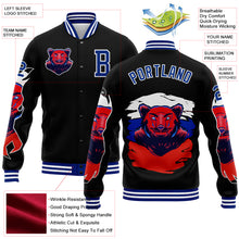 Load image into Gallery viewer, Custom Black Royal-White Bear 3D Pattern Design Bomber Full-Snap Varsity Letterman Jacket