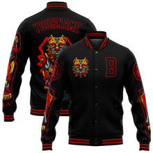 Load image into Gallery viewer, Custom Black Red Dog 3D Pattern Design Bomber Full-Snap Varsity Letterman Jacket