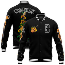 Load image into Gallery viewer, Custom Black White Guitar 3D Pattern Design Bomber Full-Snap Varsity Letterman Jacket