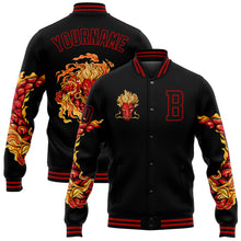 Load image into Gallery viewer, Custom Black Red Dragon 3D Pattern Design Bomber Full-Snap Varsity Letterman Jacket