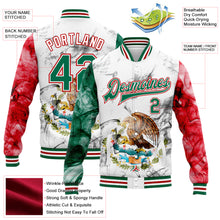 Load image into Gallery viewer, Custom White Kelly Green-Red Mexico 3D Bomber Full-Snap Varsity Letterman Jacket