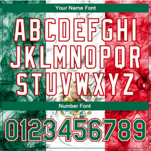 Load image into Gallery viewer, Custom White Kelly Green-Red Mexico 3D Bomber Full-Snap Varsity Letterman Jacket