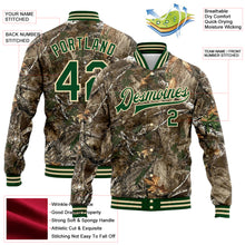 Load image into Gallery viewer, Custom Camo Green-Cream Realistic Forest Camouflage 3D Bomber Full-Snap Varsity Letterman Salute To Service Jacket