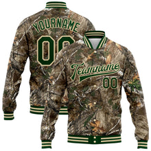 Load image into Gallery viewer, Custom Camo Green-Cream Realistic Forest Camouflage 3D Bomber Full-Snap Varsity Letterman Salute To Service Jacket