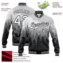 Load image into Gallery viewer, Custom Gray White-Black Watercolor Forest With Fog 3D Pattern Design Bomber Full-Snap Varsity Letterman Jacket