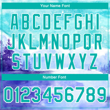 Load image into Gallery viewer, Custom Aqua White Winter Landscape With Watercolor Snowy Mountains And Trees 3D Pattern Design Bomber Full-Snap Varsity Letterman Jacket