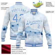 Load image into Gallery viewer, Custom White Light Blue Watercolor Winter Snow Landscape 3D Pattern Design Bomber Full-Snap Varsity Letterman Jacket