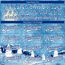 Load image into Gallery viewer, Custom Light Blue White-Royal Watercolor Winter Landscape With Snowy Trees 3D Pattern Design Bomber Full-Snap Varsity Letterman Jacket