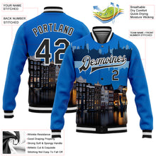 Load image into Gallery viewer, Custom Blue Black-White Amsterdam Netherlands City Edition 3D Bomber Full-Snap Varsity Letterman Jacket
