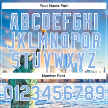 Load image into Gallery viewer, Custom Light Blue White Statue Of Liberty New York City Edition 3D Bomber Full-Snap Varsity Letterman Jacket